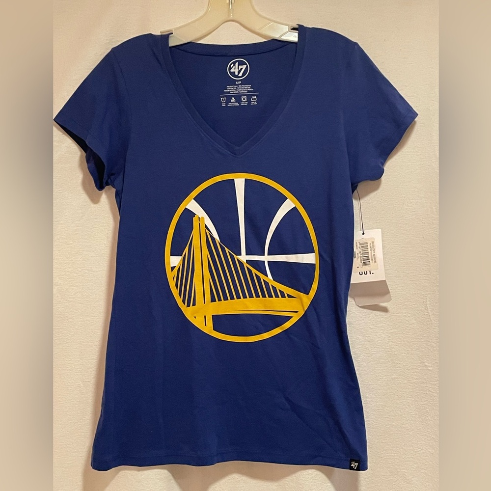 47 Women's Golden State Warriors V-Neck Tee with Yellow Team Logo